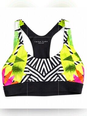 Trina Turk Neon Tropical Palm Neon Sports Bra SZ XS